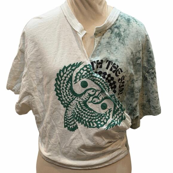 Real Fun Wow T-Shirt Green White Tie Dye Graphic Size S Anthropologie Exclusive - Picture 6 of 10